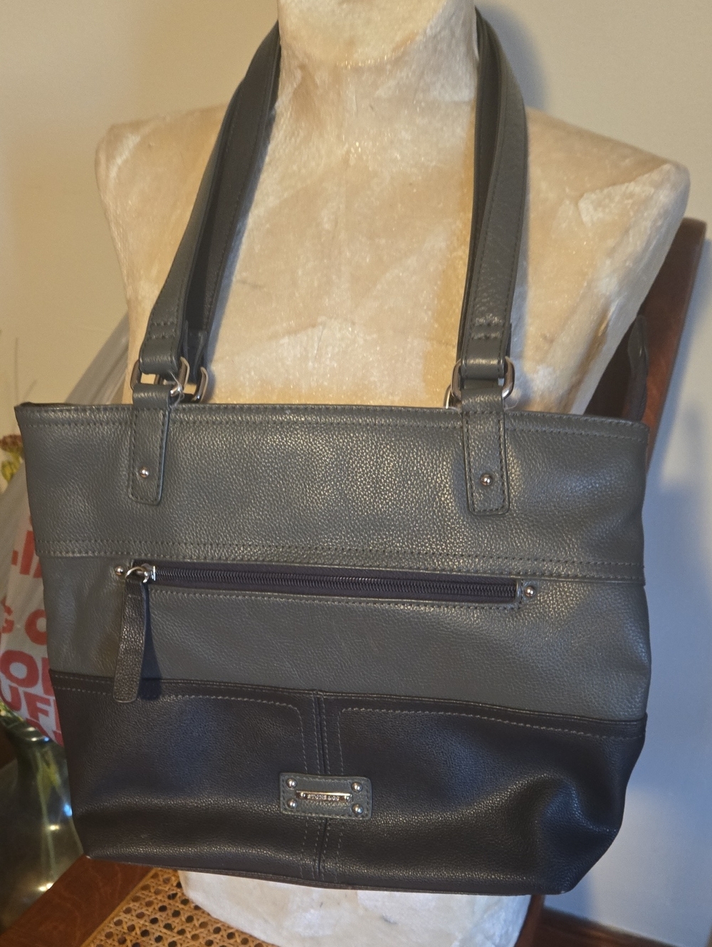 Stone & Co. Two-Tone Gray and Black Leather Bag